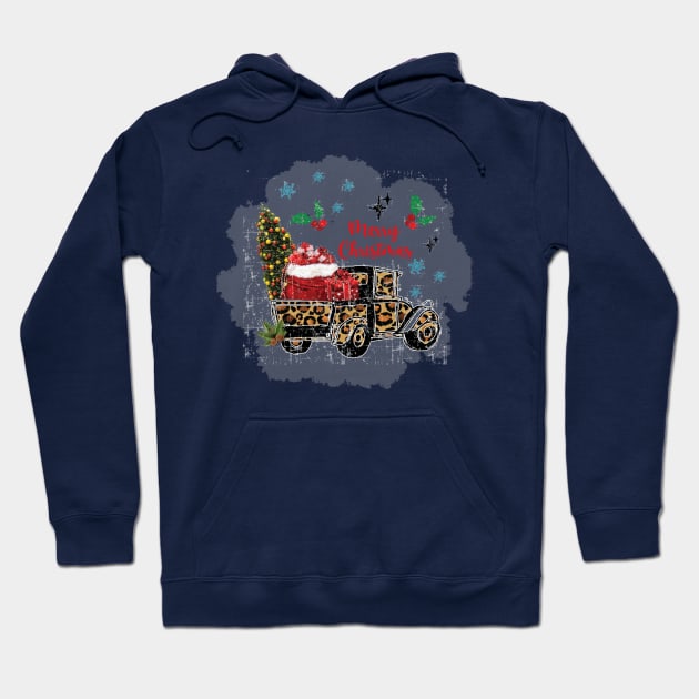 Christmas Truck With Leopard Pattern Hoodie by Athikan